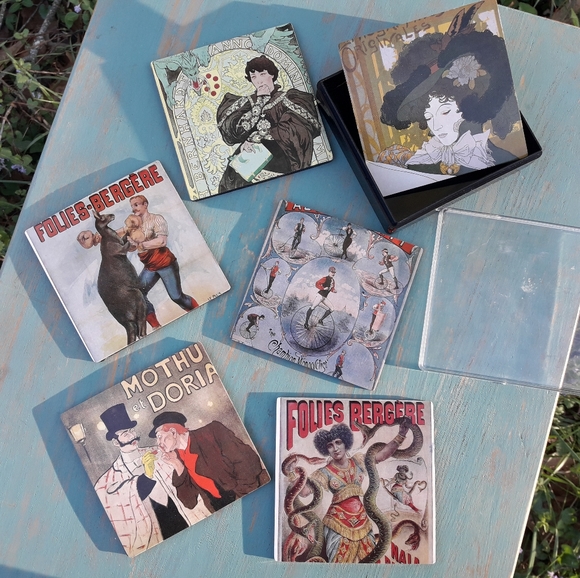 Coaster Set 6 Vintage Drink Coasters Box French - Picture 16 of 16